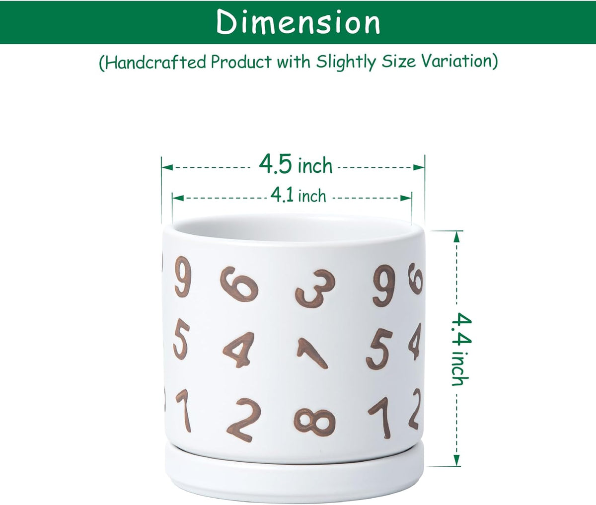 D'vine Dev Set of 2 Ceramic Planter Pots with Drainage Hole and Saucer, 4.5 Inch Plant Pots for