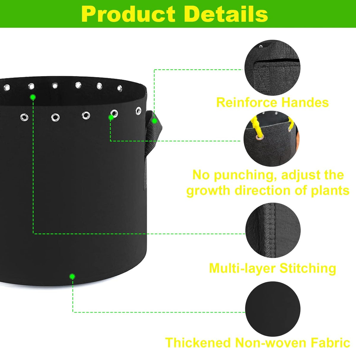 3 Gallon Fabric Pots with Holes 5 Packs with Handles Plant Grow Bags