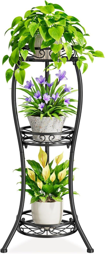 iDavosic.ly 3 Tier Tall Metal Plant Stand Indoor Outdoor, Wrought Iron Corner Flower Pot Holder
