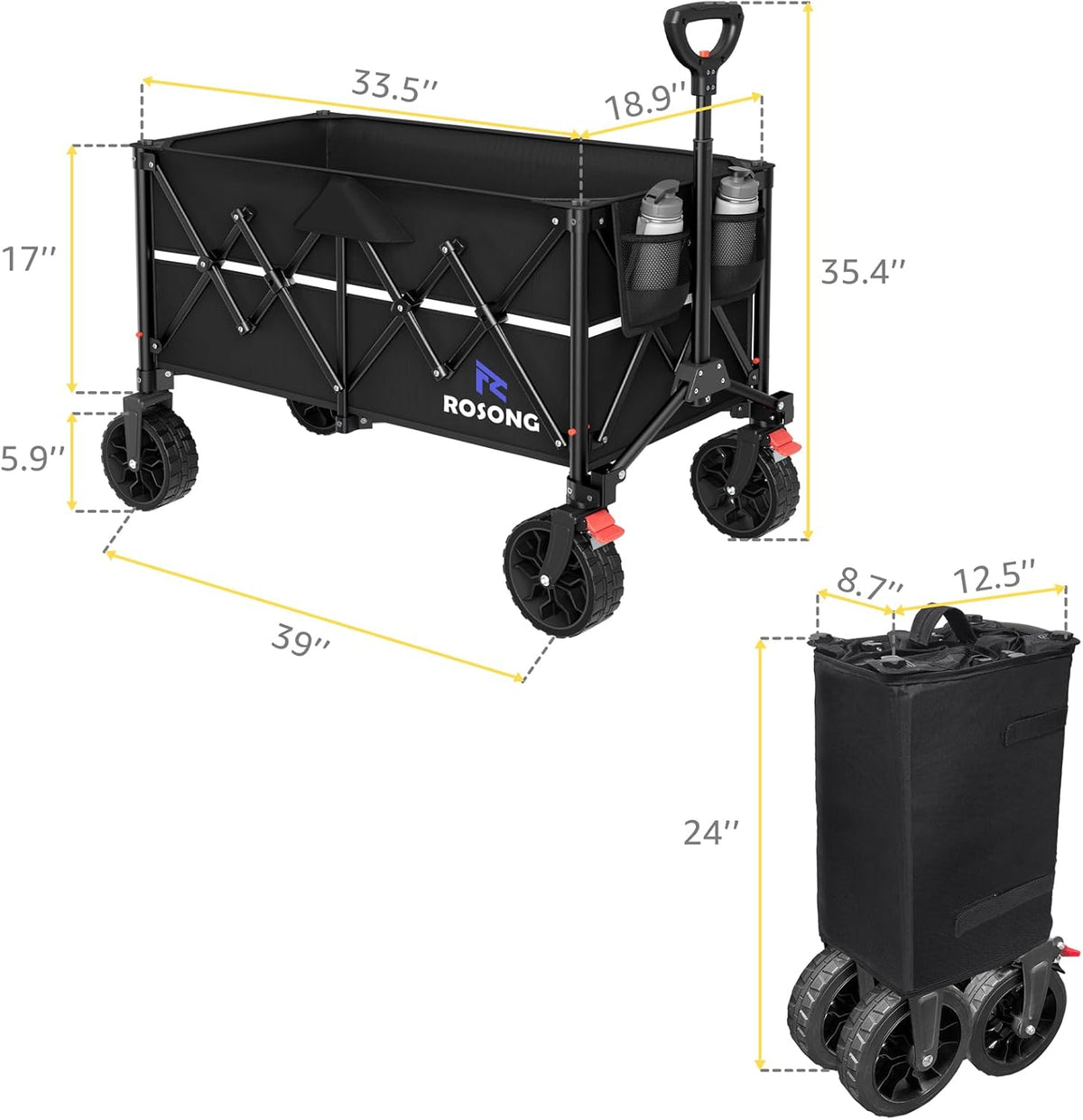 Collapsible Wagon Cart with Wheels Foldable - Folding Utility Heavy Duty Wagons Carts for Grocery