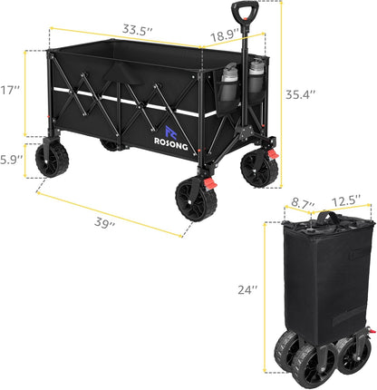 Collapsible Wagon Cart with Wheels Foldable - Folding Utility Heavy Duty Wagons Carts for Grocery