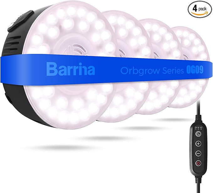 Barrina Orbgrow OG09 Puck Grow Light with Timer, Pinkish White 36W(4 x 9W, 540 Watt Equiv), Full