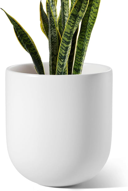 LE TAUCI 10 Inch Plant Pot, Ceramic Pots for Plants with Drainage Hole and Rubber Plug, Plant Pots