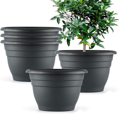Plant Pots Set of 5, 10" Outside Diameter Flower Pots, 8.5" Inner Diameter Planters with Drainage