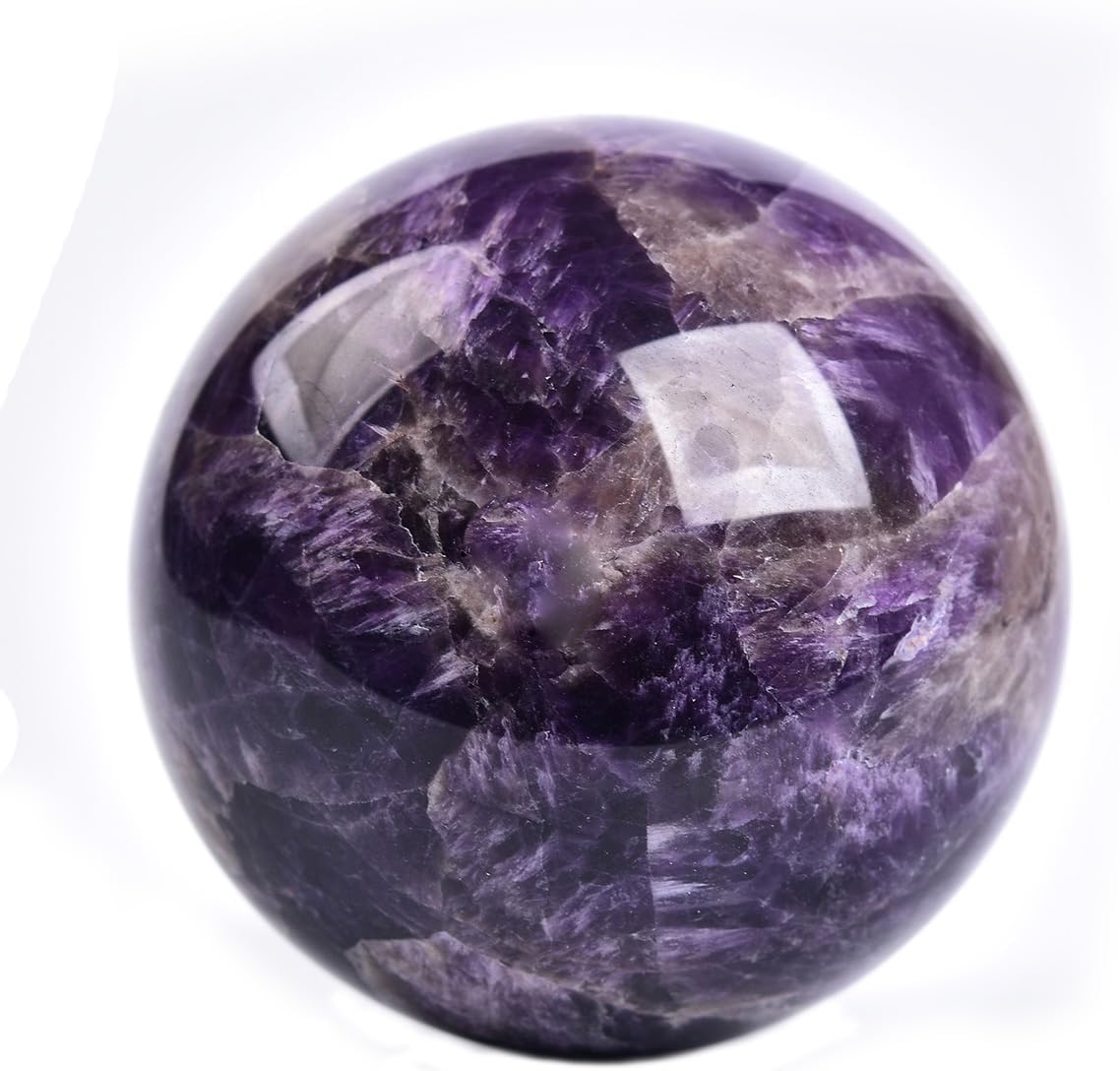JIC Gem Chevron Amethyst Crystal Ball Healing Crystals Sphere with Wooden Stand Meditation Home