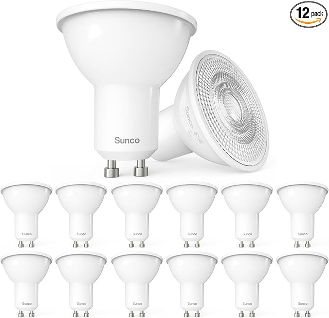 Sunco 12 Pack MR16 LED Bulb, GU10 Dimmable Track Light Bulbs, 5.5W=50W, 3000K Warm White, 550 LM