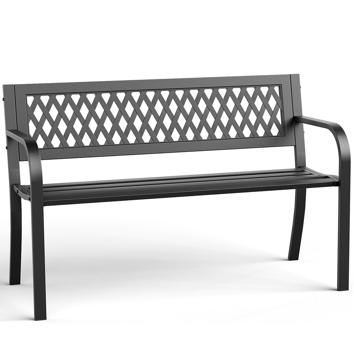 MAKE CHANGES Outdoor Bench, Garden Patio Park Entryway Metal Bench with Comfortable Backrest