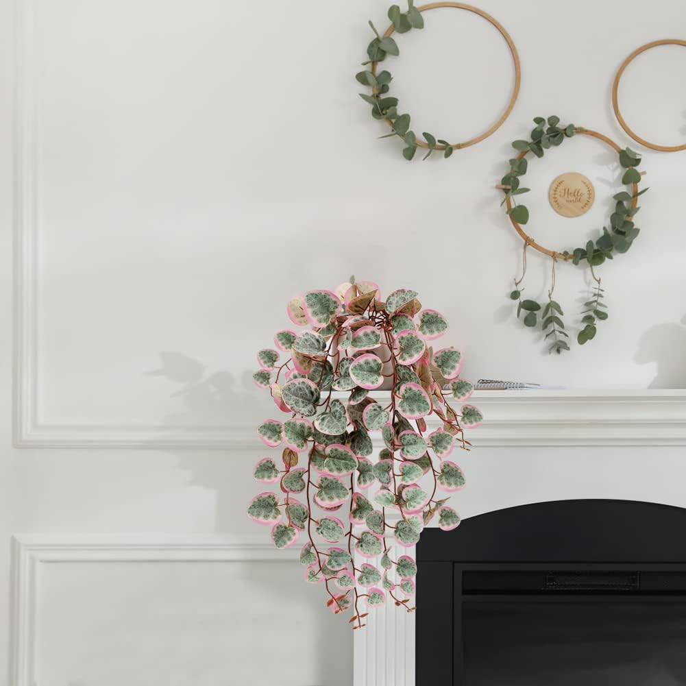 Briful Fake Plants Indoor 16'' Artificial String of Hearts Plants with Ceramic Pot Small Faux