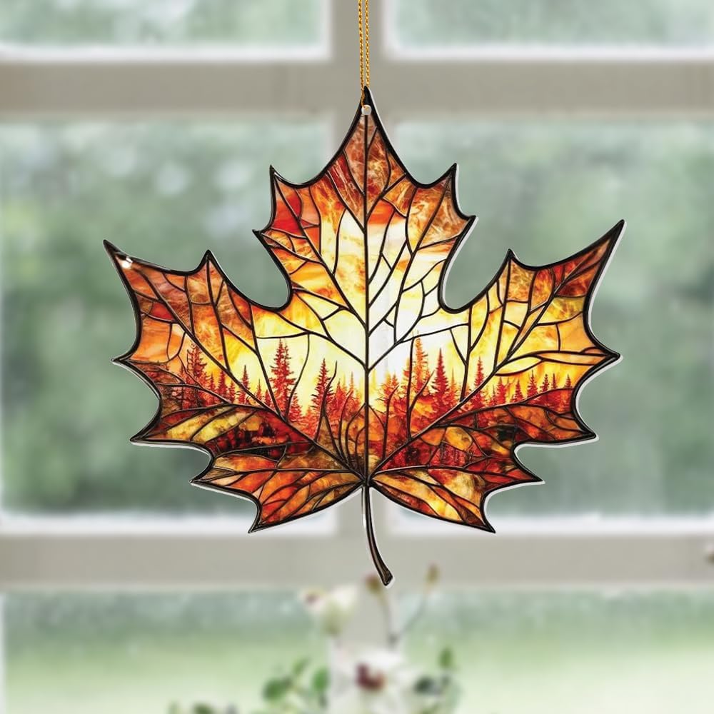 Stained Glass Acrylic Maple Leaf Ornament – Autumn & Christmas Tree Decoration 2025, Fall Harvest