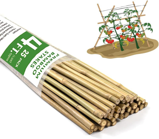 Bamboo Stakes,4FT Natural Bamboo Garden Stakes,BOVITRO 25Pcs Plant Stakes,Bamboo Sticks for