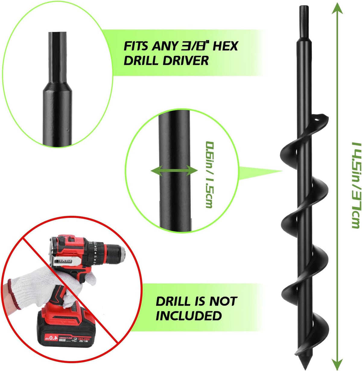 ERYTLLY Auger Drill Bit for Planting 2 x14.5inch,Garden Auger Spiral Bulb Planter Tool for Umbrella