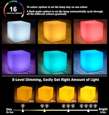8-in Solar Cube Light Outdoor Waterproof, 16 Colors Illuminate Cube Floor Lamp, Dimmable Glowing