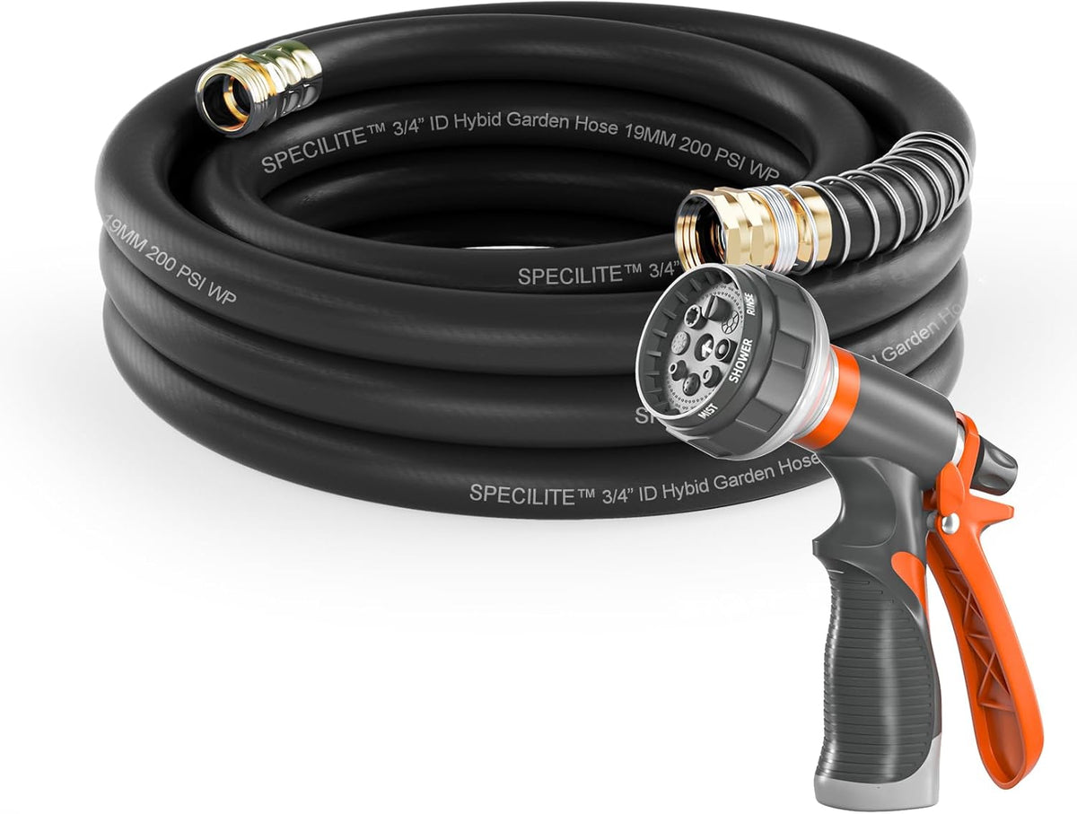 SPECILITE Garden Water Hose 25 ft x 3/4 in Heavy Duty, Flexible and Lightweight, Burst 600 psi