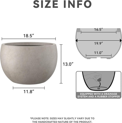 Kante 19.9" Dia Round Concrete Planter, Outdoor/Indoor Large Bowl Plant Pots with Drainage Hole and