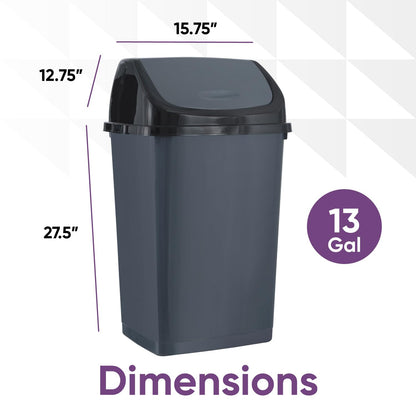 Superio Kitchen Trash Can 13 Gallon with Swing Lid, Plastic Tall Garbage Can Outdoor and Indoor