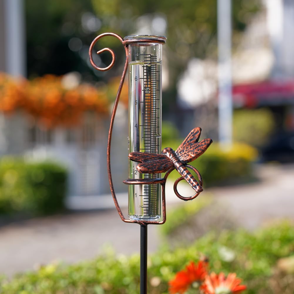 HOBYLUBY Dragonfly Rain Gauge Outdoor with 7 Inch Glass Tube