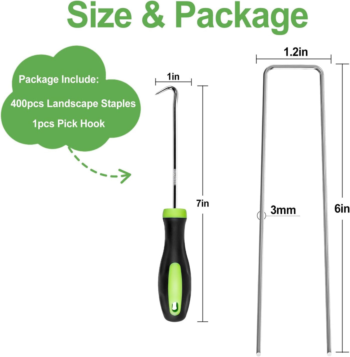 FOTMISHU Landscape Staples 6 Inch 400Pcs Garden Stakes, Galvanized Lawn Pins Spray Coating Yard