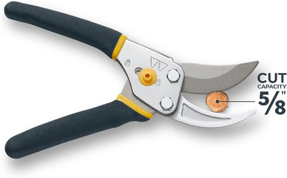 Woodland Tools Co. Bypass Pruning Shears for Gardening – 5/8" Cut Capacity, High Carbon Steel Blade