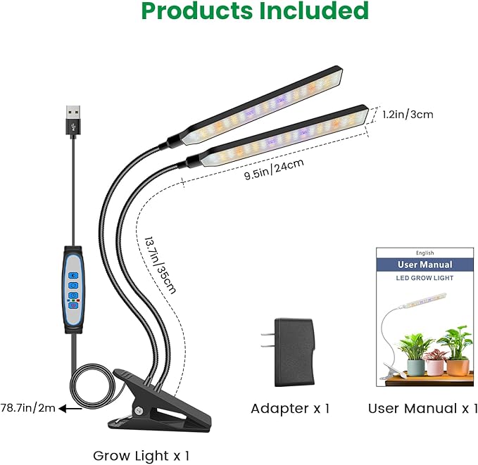 Grow Lights for Indoor Plants, 2 Head 114 LED Full Spectrum Clip on Plant Lights for Indoor Growing