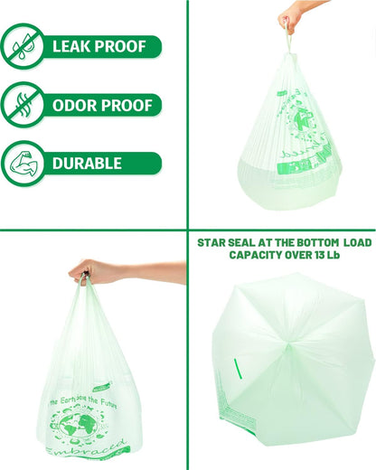 100% Compostable Trash Bags, 3 Gallon Compost Bags Small Kitchen Trash Bags with Handle, 200 Count