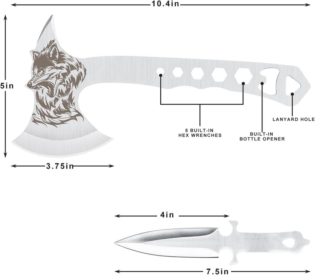 Throwing Axe and Tomahawk 3 Pack Protective Nylon Sheath with Built-in Corkscrew,10.4" Full Tang