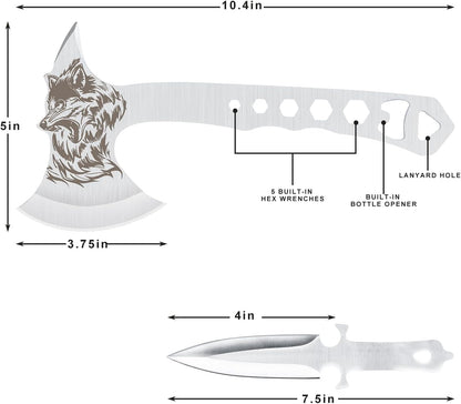 Throwing Axe and Tomahawk 3 Pack Protective Nylon Sheath with Built-in Corkscrew,10.4" Full Tang