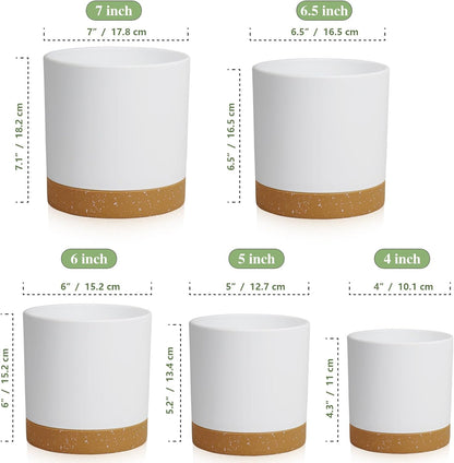 5 Pack Cylindrical Flower Pots with 7/6.5/6/5/4 inch, Modern Small Plastic Plant Pots with Drainage