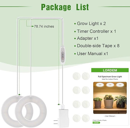 LORDEM Ceiling Grow Light for Indoor Plants, 96 LEDs Full Spectrum LED Plant Light, 5V Plant Lamp