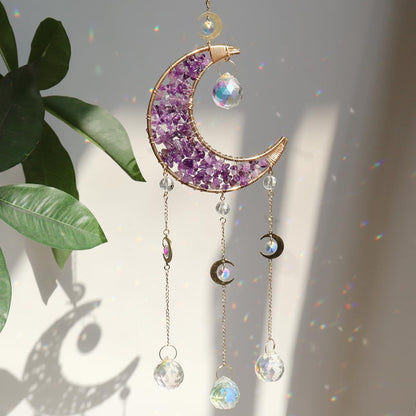 Moon Suncatcher Hanging Decor, Boho Chic Amethyst Crystal Sun Catcher, Spritual Sun Light Catcher