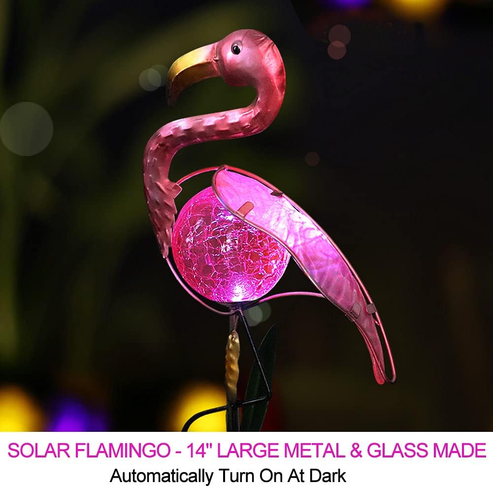 Bright Zeal 14" Big Metal Outdoor Solar Lights Waterproof Flamingo Garden LED Stake Light - Solar