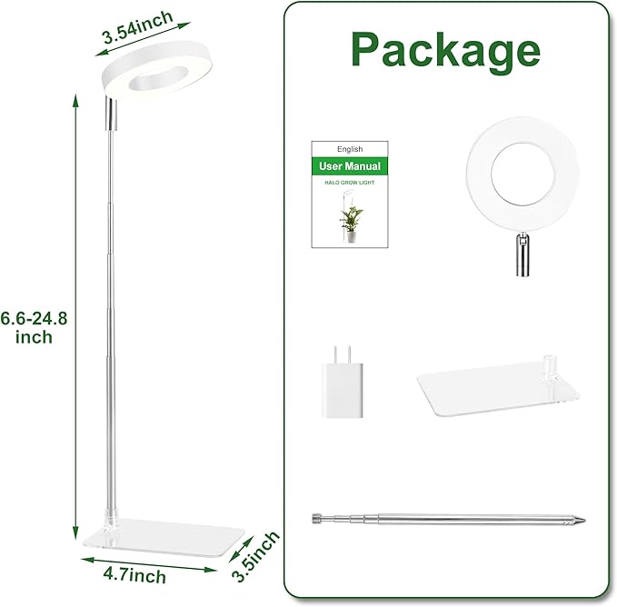White Grow Lights for Indoor Plants Full Spectrum, 48 LEDs Plant Light for Indoor Plants, Height
