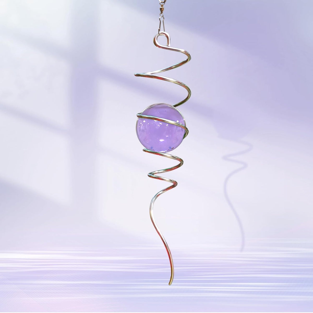 Gazing Ball Spiral Tail with Purple Glass Orb, Wind Spinners Stabilizer, Stainless Steel Wind