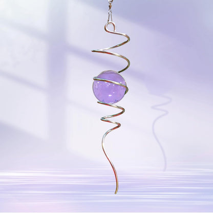 Gazing Ball Spiral Tail with Purple Glass Orb, Wind Spinners Stabilizer, Stainless Steel Wind