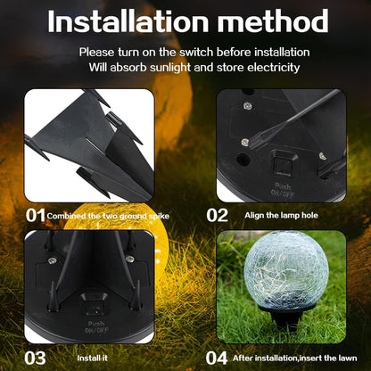 TOMEX 4 Pack Solar Garden Lights, Cracked Glass Ball Waterproof Warm White LED for Outdoor Decor