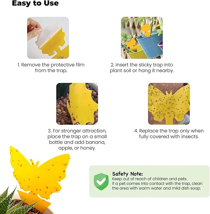 Sticky Insect Traps 40 Pcs - Gnats Fruit Fly Traps for Indoors House - Yellow Double-Sided Sticky