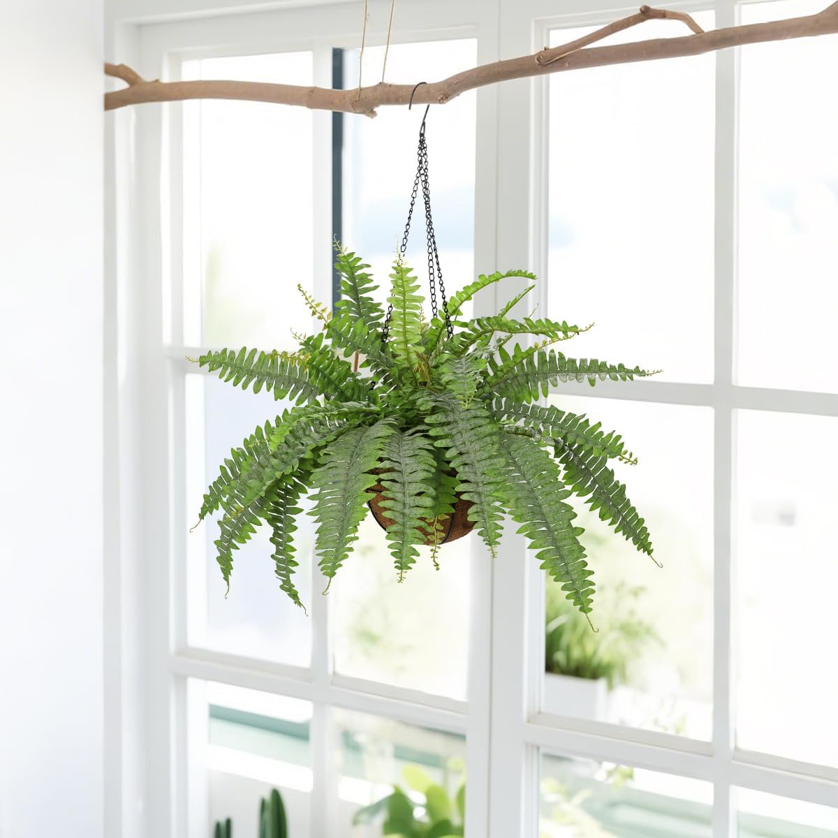 Fake Hanging Plants Large Boston Fern Artificial Plants Outdoor Realistic Fake Ferns with Palm