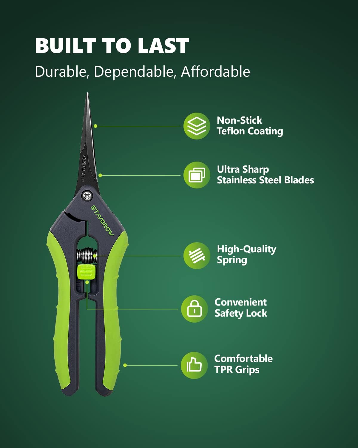 6.5" Gardening Scissors, Sharp Plant Trimming Scissors for Precise Cuts, Stainless Steel Pruning