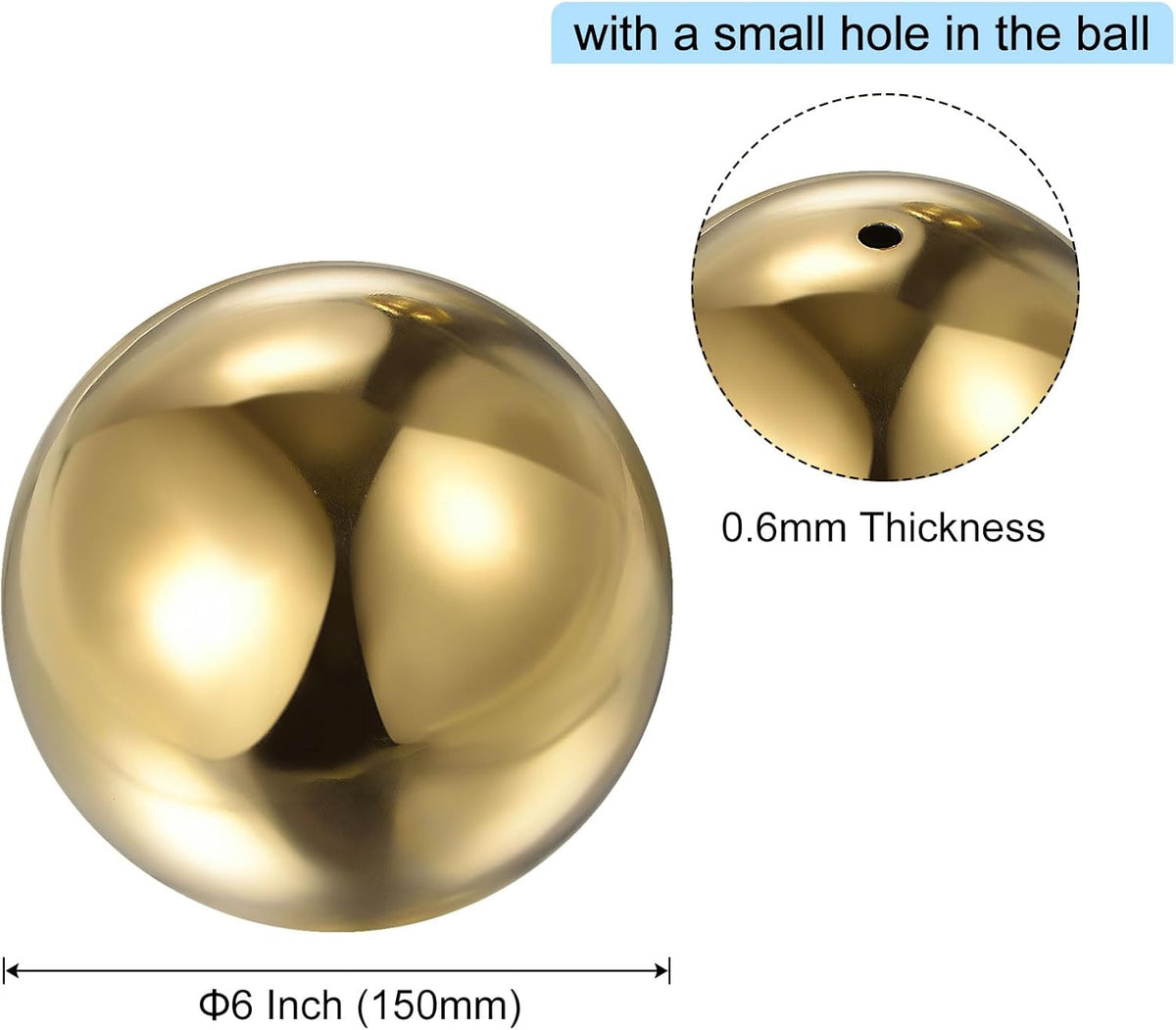 uxcell Gold Gazing Ball 6 Inch 150mm Reflective Sphere Polished Hollow Ball, Stainless Steel Gazing