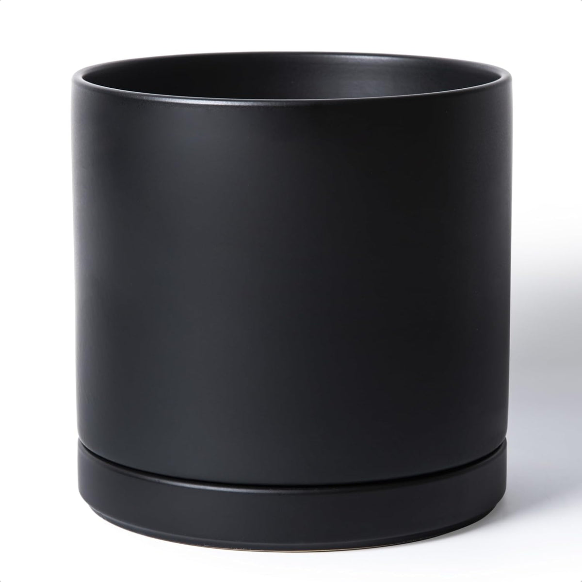 D'vine Dev 12 Inch Ceramic Planter Pot with Drainage Hole and Saucer, Indoor Cylinder Round Planter