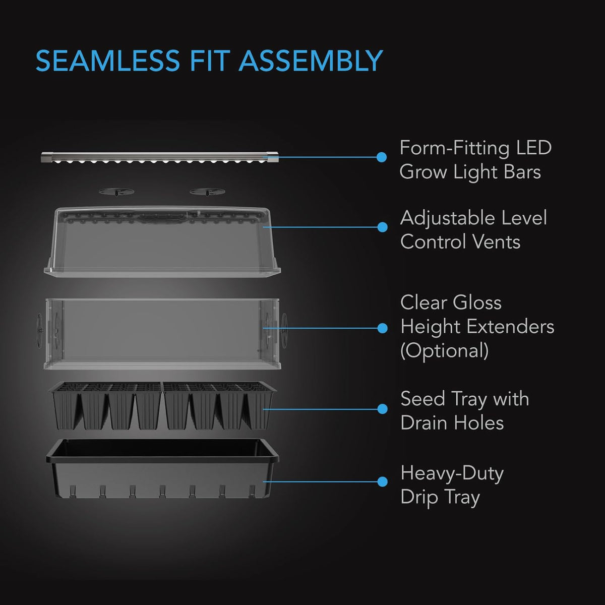 AC Infinity Heavy-Duty Humidity Dome with Full Spectrum LED Grow Light Bars, Samsung LM301H EVO