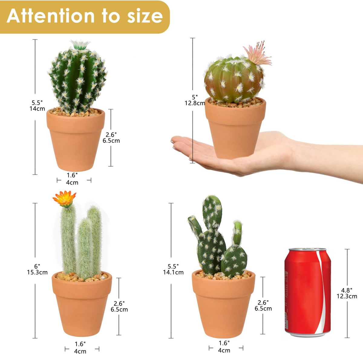 Oairse Mini Artificial Cactus Plants in Terracotta Pots 4 Pcs Potted Faux Succulents in Pots Fake