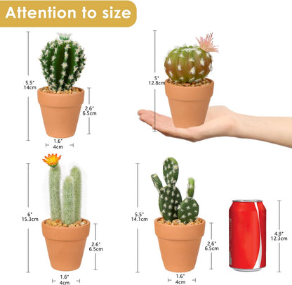 Oairse Mini Artificial Cactus Plants in Terracotta Pots 4 Pcs Potted Faux Succulents in Pots Fake