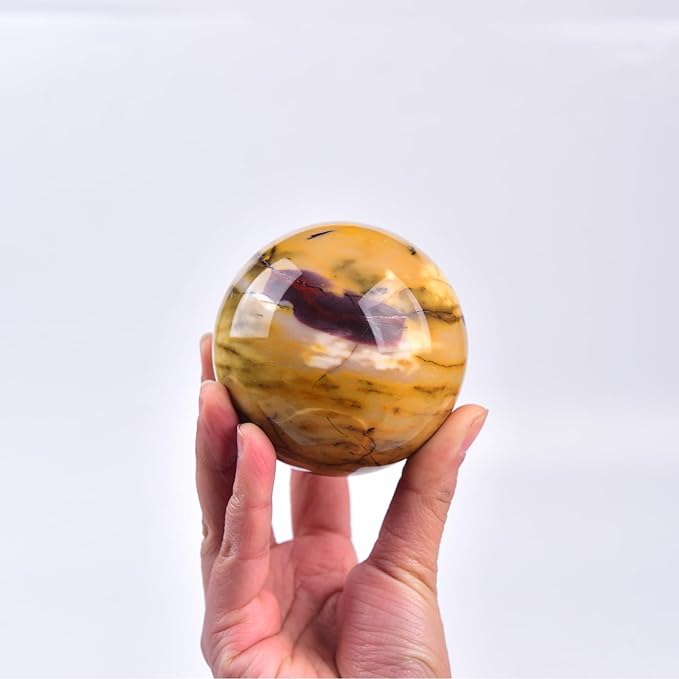 JIC Gem Natural Yellow Egg Yolk Stone Crystal Ball Sphere 7-8cm Healing Crystal Gemstone Ball