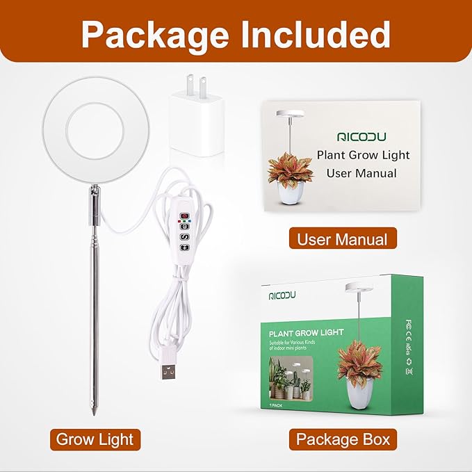 Grow Lights for Indoor Plants Small Potted - Full Spectrum, Auto 3/9/12H Timer, 10-Level Dimming &