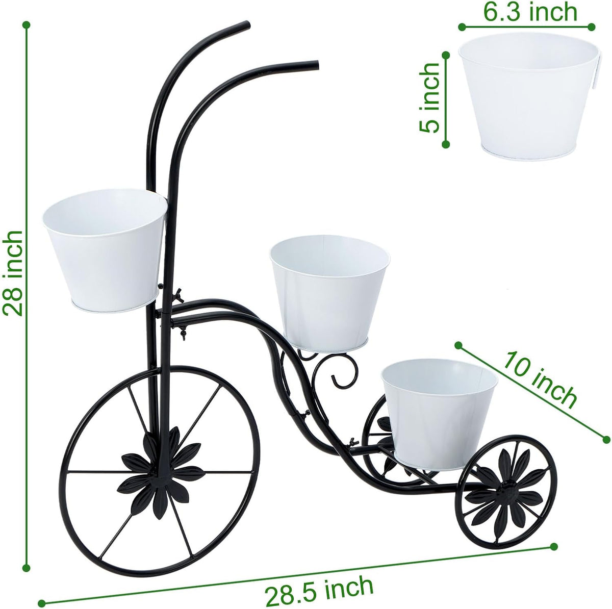 BAYN Bicycle Planter Stand, Metal Flower Pot Cart Holder Tricycle Planter with 3 Plant Bucket