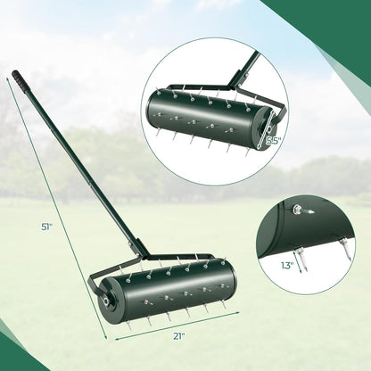 IRONMAX Rolling Lawn Aerator, Sand/Stone Filled Manual Dethatching Soil Aerating Push Tool with