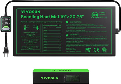 VIVOSUN 10"x20.75" Seedling Heat Mat with Built-in Temperature Controller, UL & MET-Certified