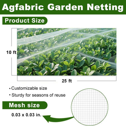 Agfabric Garden Netting 10'x25' Insect Pest Barrier Bird Netting for Garden Protection,Row Cover