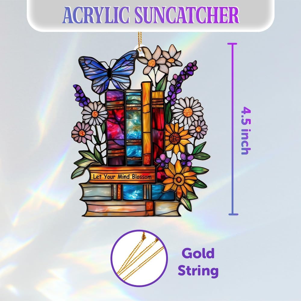 Book Ornament – Stained Glass Style Acrylic Christmas Ornament with,Teacher Back To School Gift