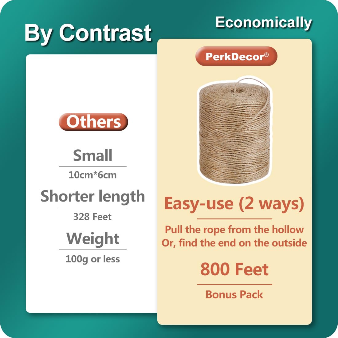 PerkDecor 2Pack 2mm Natural Jute Twine String 1600 Feet Long Twine String for Crafting Gardening